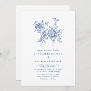 Convites Casamento Floral de Toile Azul Simplesmente Elegan