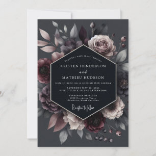 Convites Casamento Floral de Tons Profundos de Ameixa
