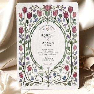 Convites Casamento Floral de Tulipa Art Nouveau Elegante
