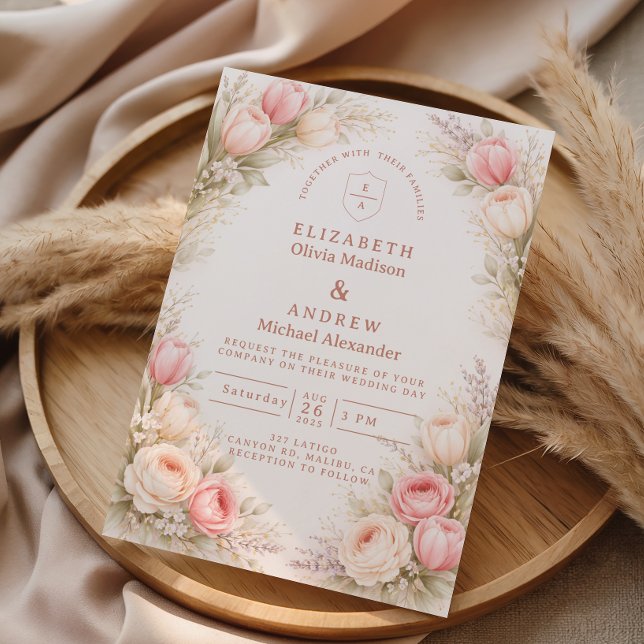 Convites Casamento Floral de Tulipa Rosa Elegante (Criador carregado)