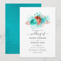 Casamento Floral de Turquesa e Coral Watercolor