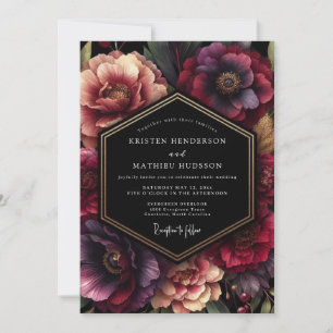 Convites Casamento Floral de Veludo Borgonha