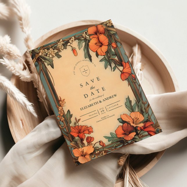 Convites Casamento Floral de Verão Arte Nova (Criador carregado)