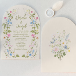 Convites Casamento Floral de Verão com Arco Desenhado à Mão