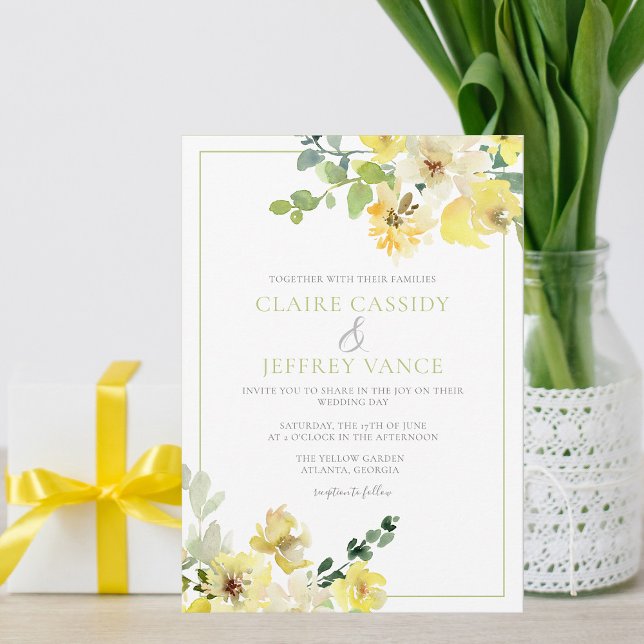 Convites Casamento Floral de Verão com Cor Verde Amarelo (Criador carregado)