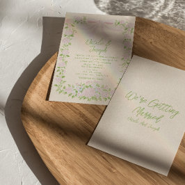Convites Casamento Floral de Verão com Laço Rosa Verde Dese