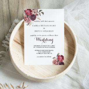 Convites Casamento Floral de Verão de Borgonha Elegante