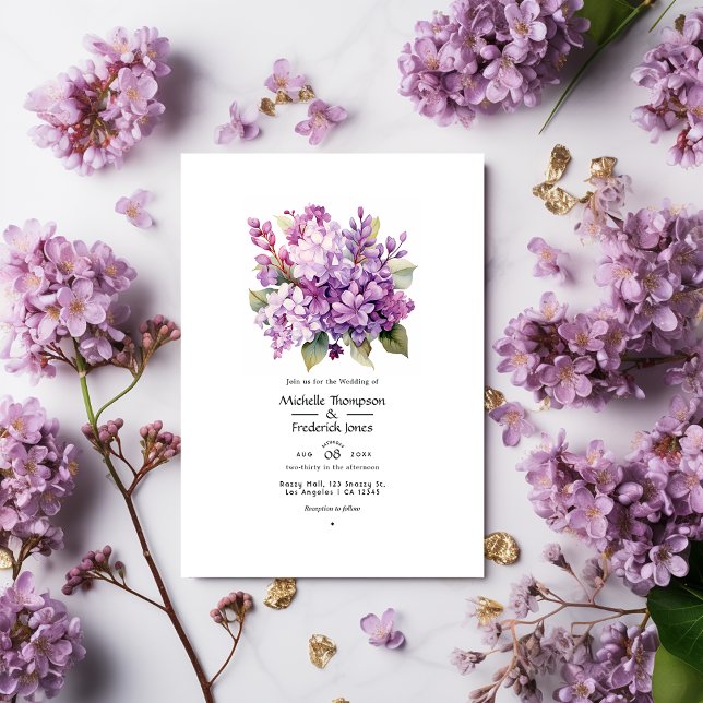 Convites Casamento Floral de Verão de Lilás a Uva (Criador carregado)