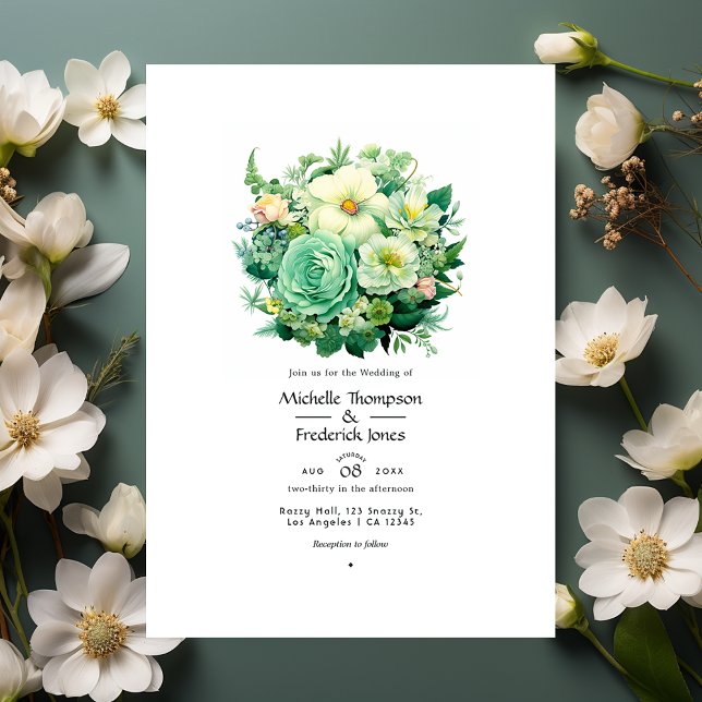 Convites Casamento Floral de Verão de Mint Green e Eggshell (Criador carregado)
