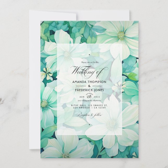 Convites Casamento Floral de Verão de Mint Green e Eggshell (Frente)