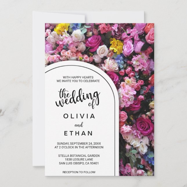 Convites Casamento Floral de Verão de Rosas Rosa Elegantes (Frente)