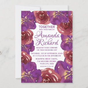 Convites Casamento Floral de Verão e Primavera Roxo Brilhan