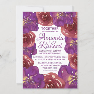 Convites Casamento Floral de Verão e Primavera Roxo Brilhan