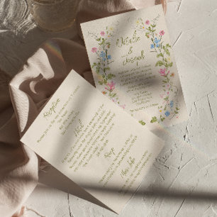 Convites Casamento Floral de Verão Escrito à Mão Tudo em Um