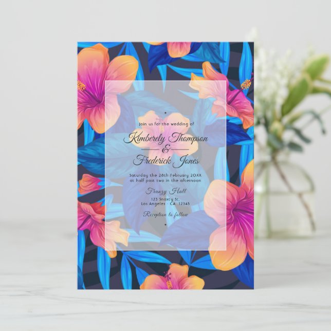 Convites Casamento Floral de Verão na Praia (Em pé/Frente)