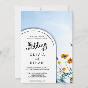 Convites Casamento Floral de Verão no Elegant Sky Sunflower
