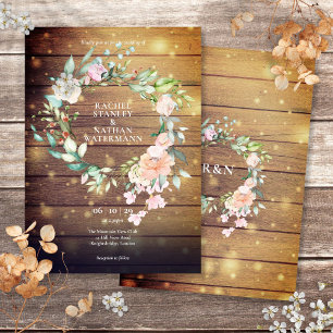 Convites Casamento Floral de Verde Água em Madeira Rústica
