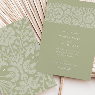 Convites Casamento Floral de Verde Salvia e Marfim Elegante