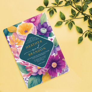 Convites Casamento Floral de Vibrante Coloração de Verão Aq