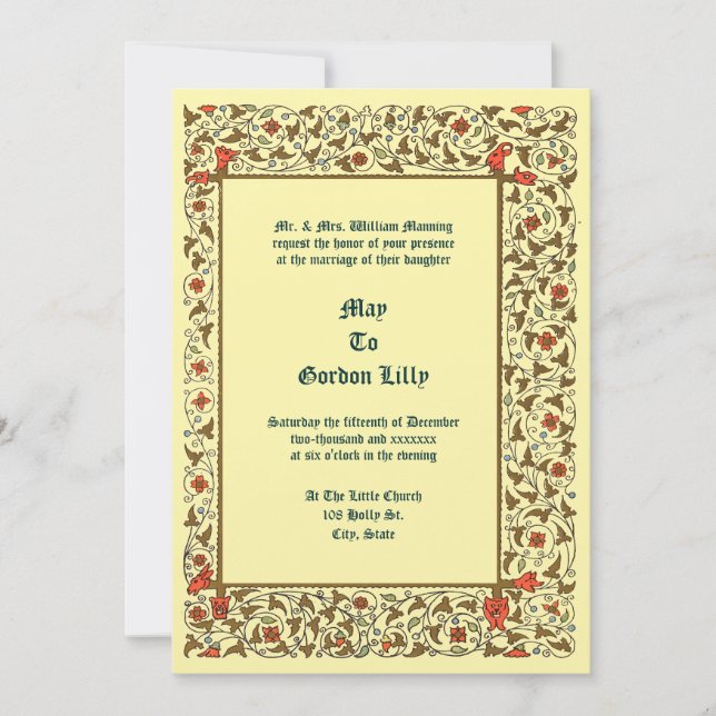 Convites Casamento Floral de Videira em Estilo Medieval Vin (Frente)