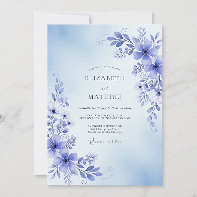 Convites Casamento Floral de Vinca Romance (Frente)
