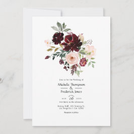 Convites Casamento Floral de Vinho e Rosa