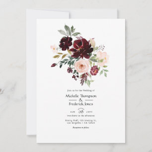 Convites Casamento Floral de Vinho e Rosa