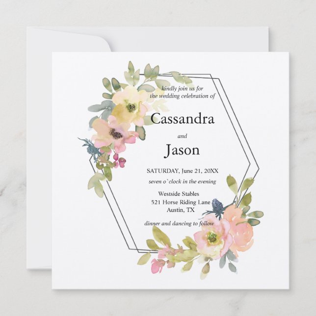 Convites Casamento Floral de Watercolor (Frente)