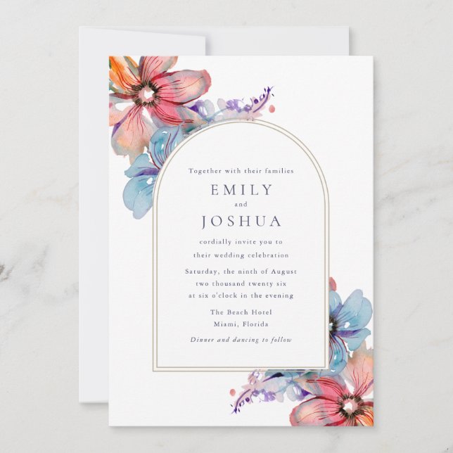 Convites Casamento Floral de Watercolor (Frente)