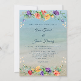 Convites Casamento Floral de Watercolor Beach Ocean