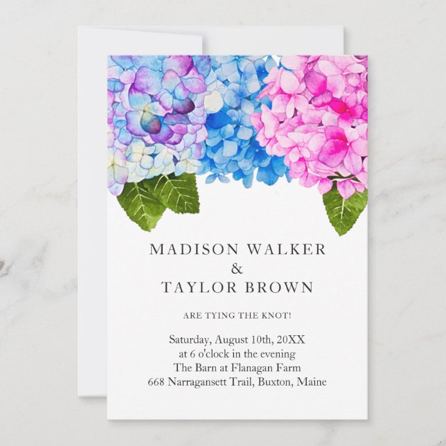 Convites Casamento Floral de Watercolor Bloom Hydrangeas (Frente)