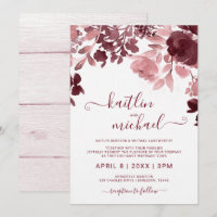 Casamento Floral de Watercolor - Borgonha e Rosa