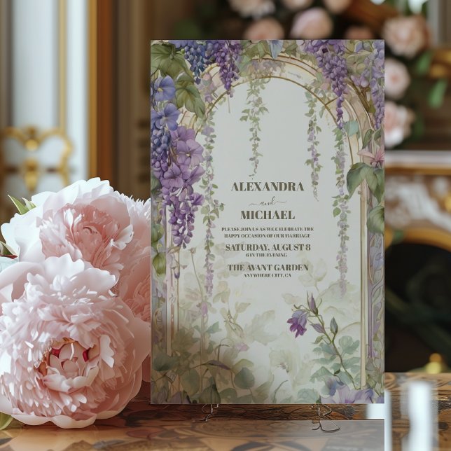 Convites Casamento Floral de Watercolor Wisteria Purple Lil (Criador carregado)