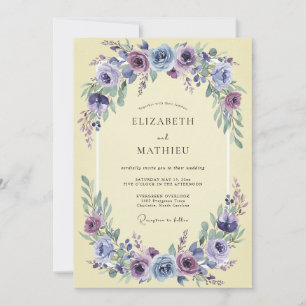 Convites Casamento Floral de Wisteria Azul Empoeirado