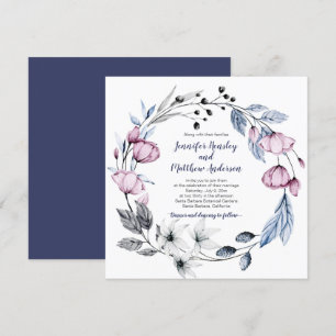 Convites Casamento Floral de Wreath Cor Azul-Rosa e Marinho