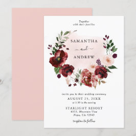 Convites Casamento Floral de Wreath Elegante Blush Burgundy