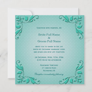 Convites Casamento floral decorativo azul-turquesa elegante
