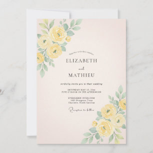 Convites Casamento Floral Delicado Amarelo de Primavera