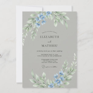 Convites Casamento Floral Delicado Azul