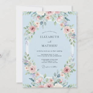 Convites Casamento Floral Delicado Azul Céu