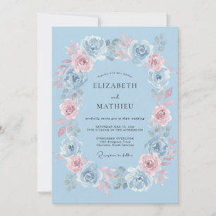 Convites Casamento Floral Delicado Azul Claro