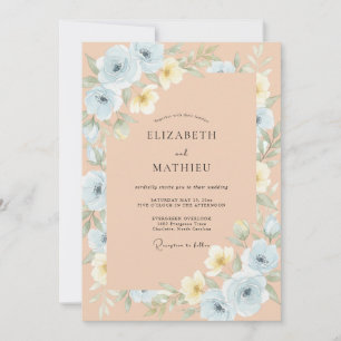 Convites Casamento Floral Delicado Azul Claro