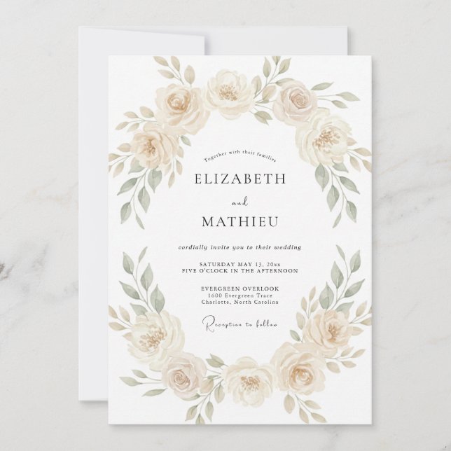 Convites Casamento Floral Delicado com Champanhe (Frente)