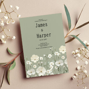 Convites Casamento floral delicado de menta de marfim elega