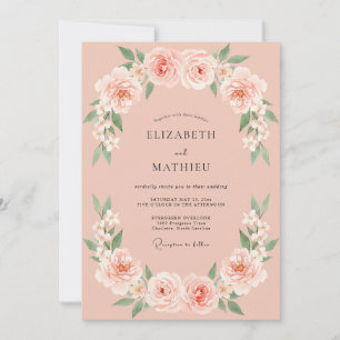 Convites Casamento Floral Delicado de Primavera com Salmão