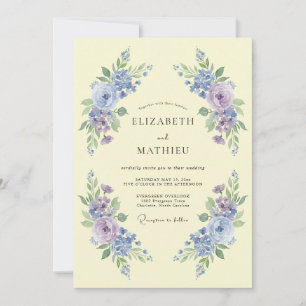 Convites Casamento Floral Delicado de Tom Periwinkle