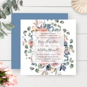 Convites Casamento Floral Delicado Dusty Blue e Greenery
