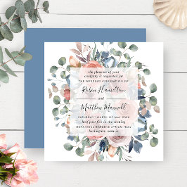 Convites Casamento Floral Delicado Dusty Blue e Greenery