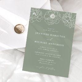 Convites Casamento Floral Delicado em Verde Sálvia