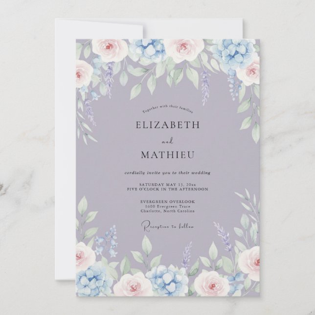 Convites Casamento Floral Delicado Lavanda (Frente)